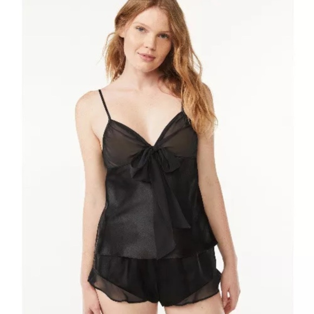 JOYSPUN Black Baby Doll Bow Trim Satin CAMI LINGERIE SET - Size 4-6 - Picture 1 of 4